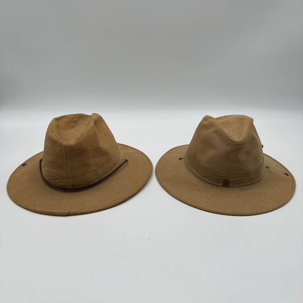Vintage Hatquarters‎ USA Tan Canvas Safari Outback Hats Set 2 Medium Large READ